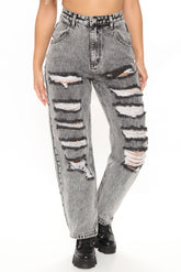 Never Letting Go Distressed Boyfriend Jeans - Acid Wash Black Ins Street